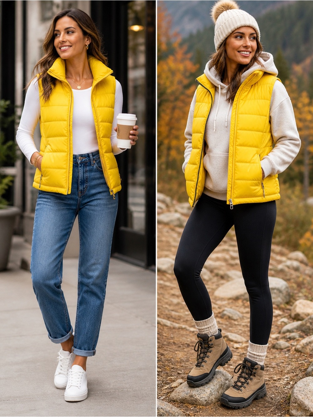 Lucky Brand Women’s Down Puffer Vest – Bright Yellow – Size M Hiking Athleisure